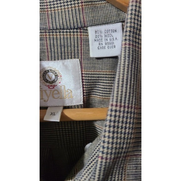 Viyella Mens Long Sleeve Button Flannel Shirt‎ XL Wool Blend Black Tan Plaid - Picture 4 of 4